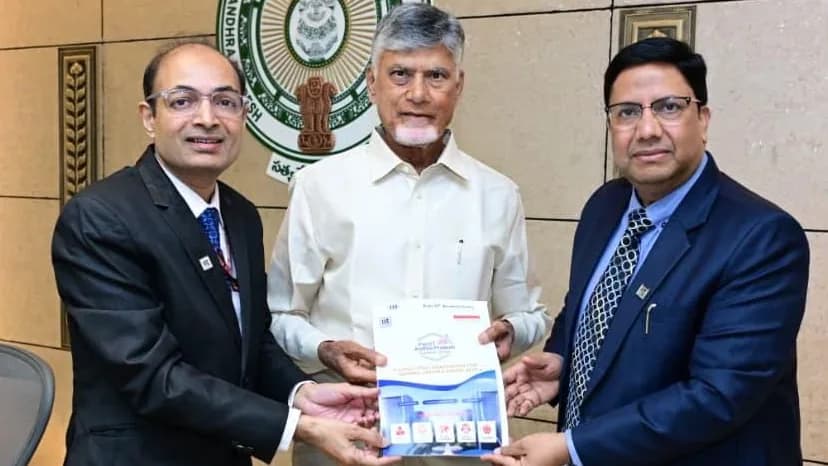 The PanIIT Andhra Pradesh Summit report being presented to Chief Minister N. Chandrababu Naidu
