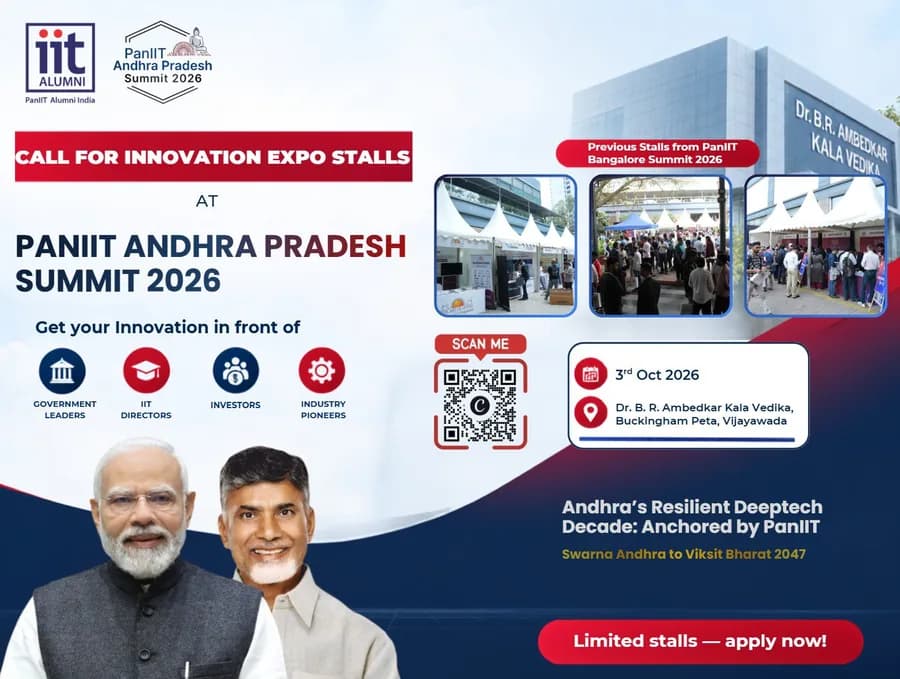 Call for Innovation Expo stalls at the PanIIT Andhra Pradesh Summit 2026, 3 October 2026 at Dr. B. R. Ambedkar Kala Vedika, Vijayawada.