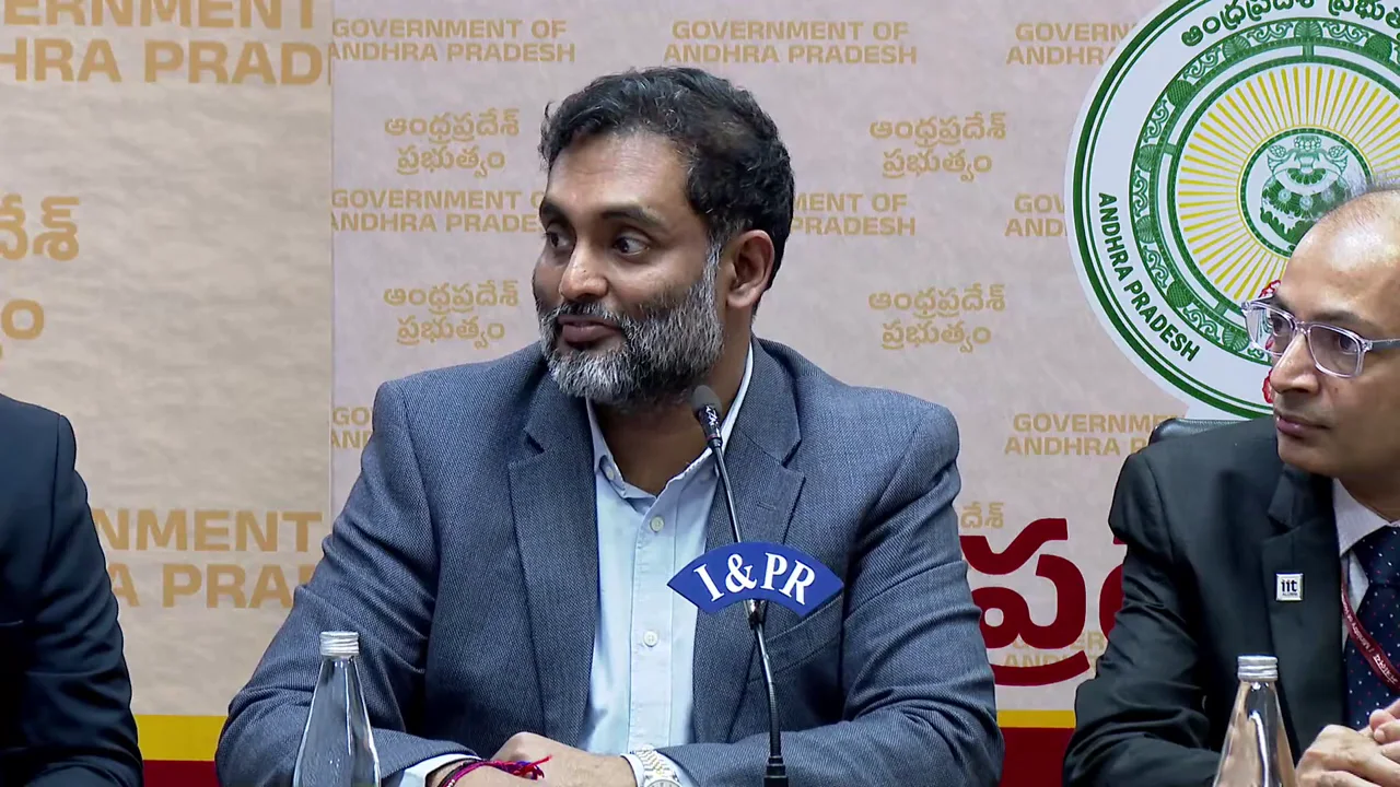 Swadeep Pillarisetti briefing the press at the Government of Andhra Pradesh information centre.